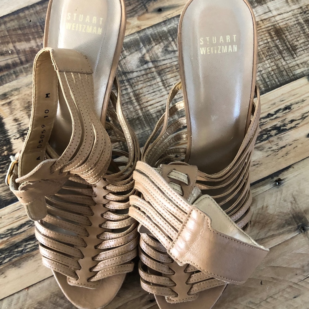 Stuart Weitzman camel leather strappy heel size 10